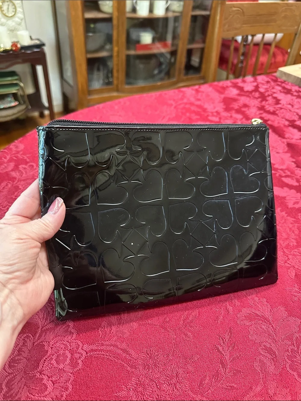 Kate Spade Black Glossy Large Zip Cosmetic Pouch